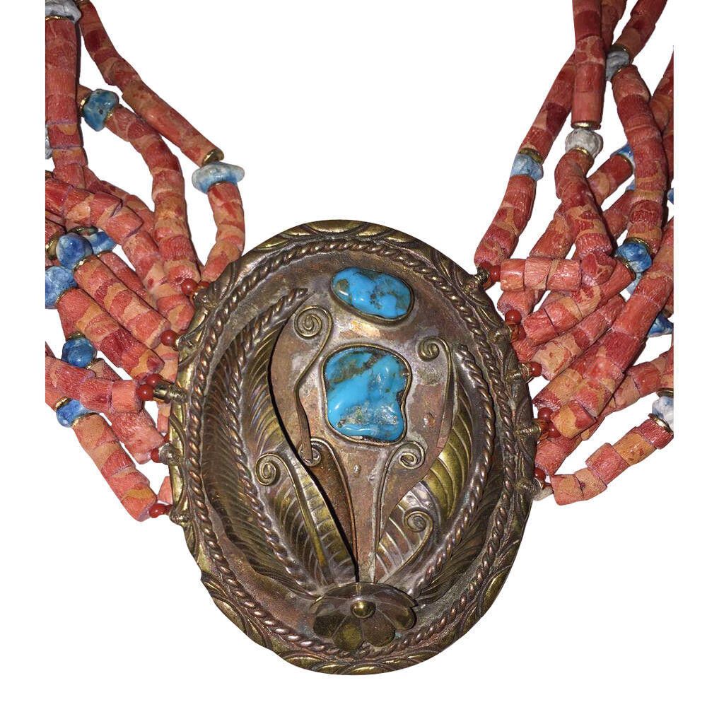 Designer Sponge Red Coral Bead Turquoise Nugget Buckle Necklace Size ONE SIZE - 3 Thumbnail