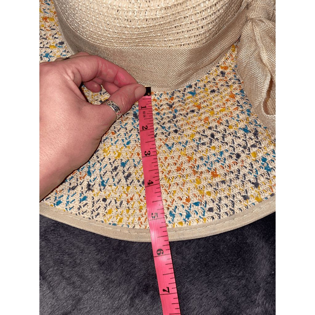 Lucky Brand Lucky 7 USA Beige w/Yellow, Orange, Blue, Straw Floppy Bow S Size ONE SIZE - 5 Thumbnail