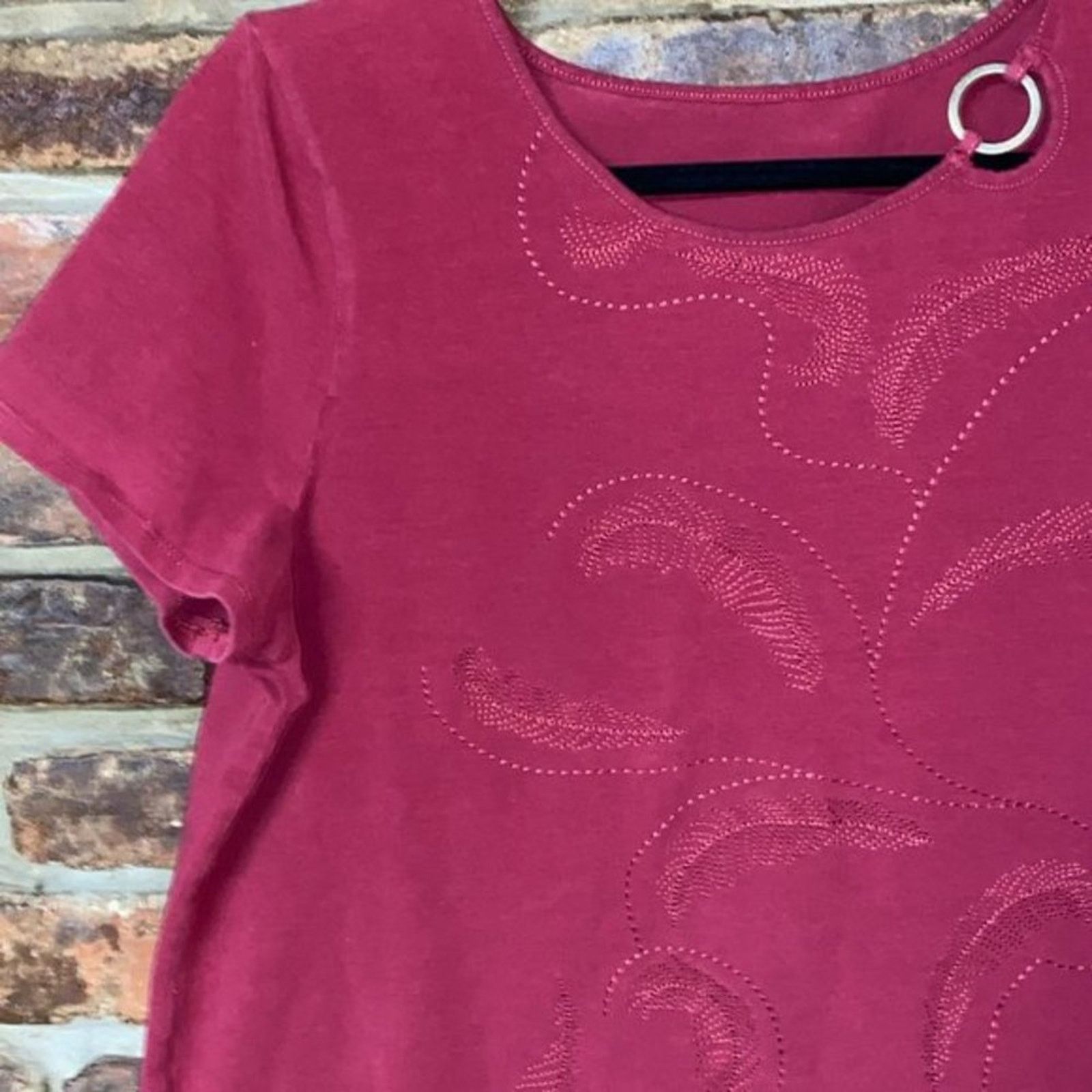Other TanJay Red Floral Embroidered Grommet Short Sleeve Top Large Size L / US 10 / IT 46 - 2 Thumbnail