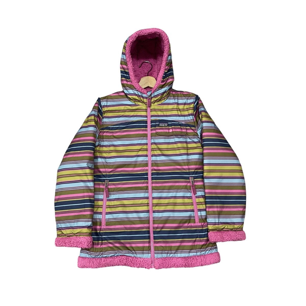 Patagonia Patagonia Reversible Striped Sherpa Fleece Puffer Jacket Size L / US 10 / IT 46 - 1 Thumbnail