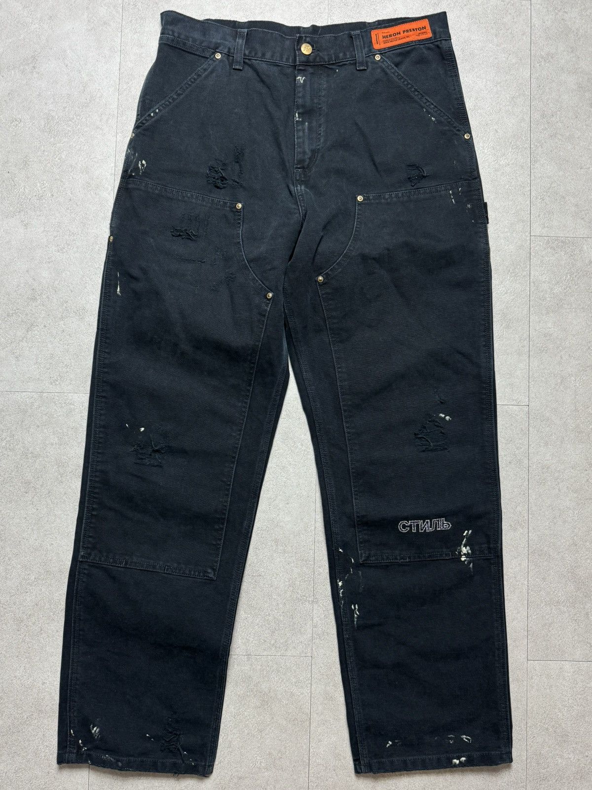 パンツ HERON PRESTON CARHARTT DOUBLE KNEE 34 Black Double Knee Pant