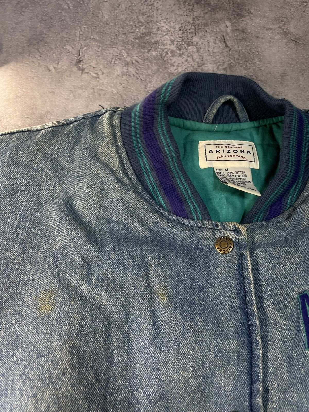 Arizona Jean Co. Vtg 90s Arizona Jean Co Denim Varsity Bomber Jacket Size US M / EU 48-50 / 2 - 4 Thumbnail