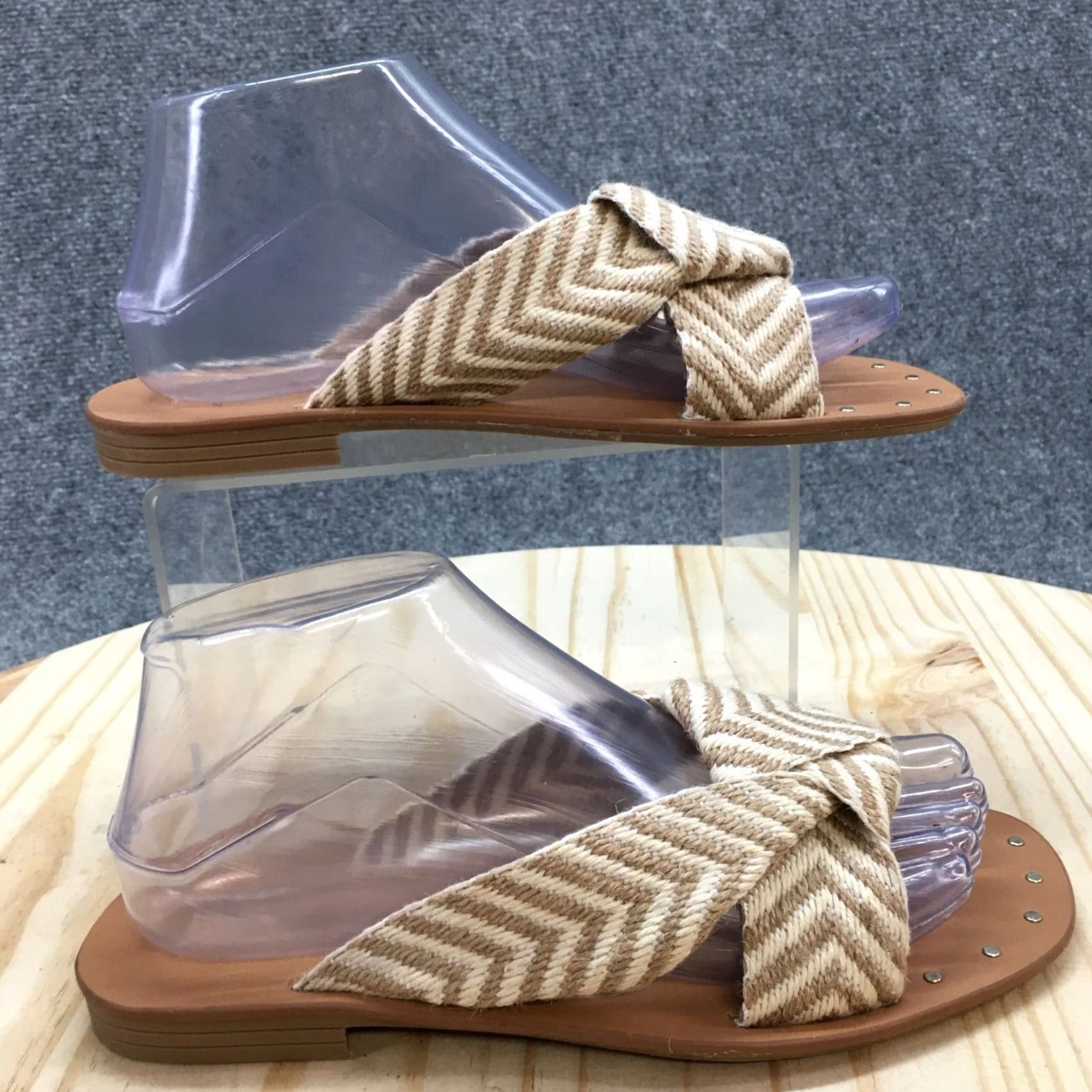 Vintage Universal Thread Sandals Womens 7 Chevron Print Knotted Strap Slide Brown Fabric Size US 7 / IT 37 - 2 Thumbnail