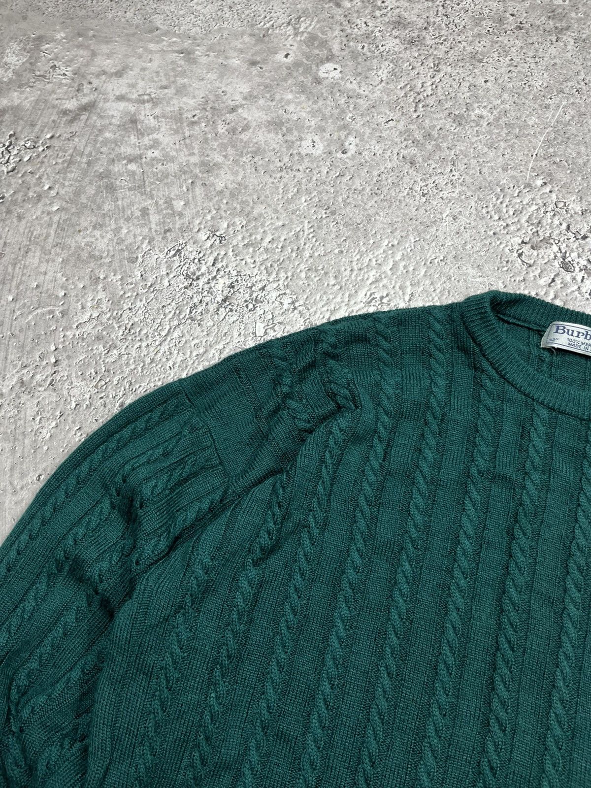 Burberry Burberrys Pure New Wool Cable Knit Sweater Green Size US L / EU 52-54 / 3 - 5 Thumbnail