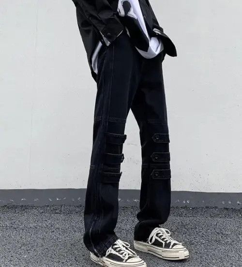 Japanese Brand Black Color Street Niche Style Zipper Leg Denim Cargo Pant Size US 32 / EU 48 - 4 Thumbnail