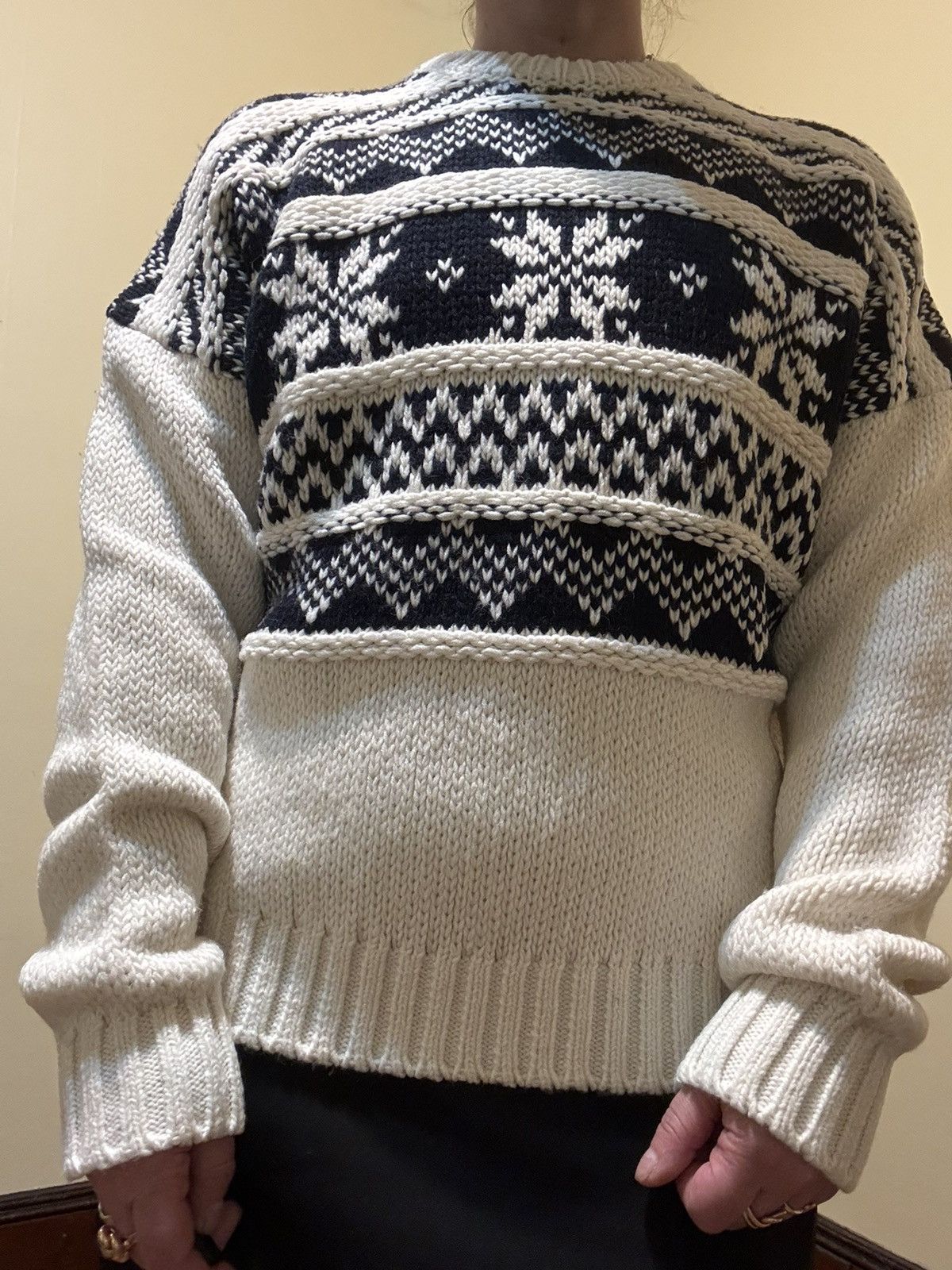 Maje Maje Black/White Wool Blend Fair Isle H18MOCKOON ECRU Size M / US 6-8 / IT 42-44 - 8 Thumbnail