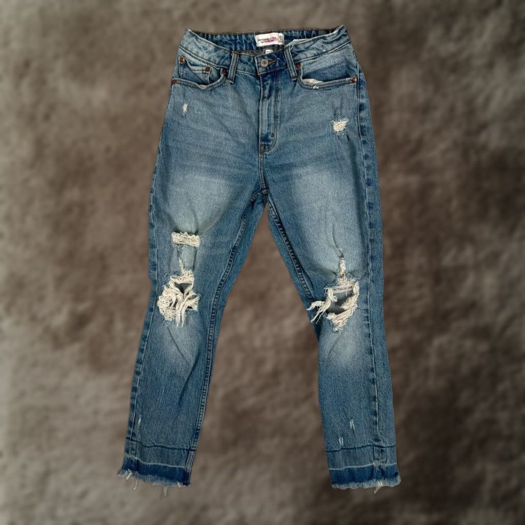 Abercrombie & Fitch Abercrombie & Fitch High Rise Mom Jeans Womens 2R Distressed Curve Love Denim Jeans Blue Regular Stretch Size 26" / US 2 / IT 38 - 1 Thumbnail