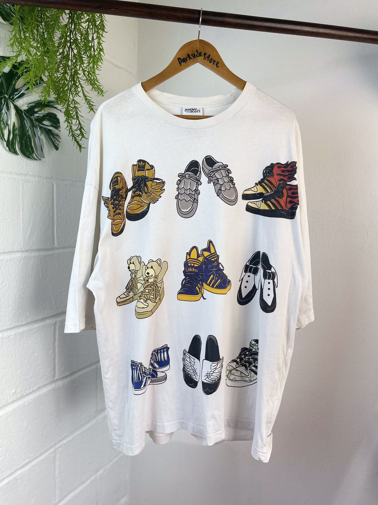 image of Adidas x Jeremy Scott Oversize Shoes Print Tee in White, Men's (Size XL)