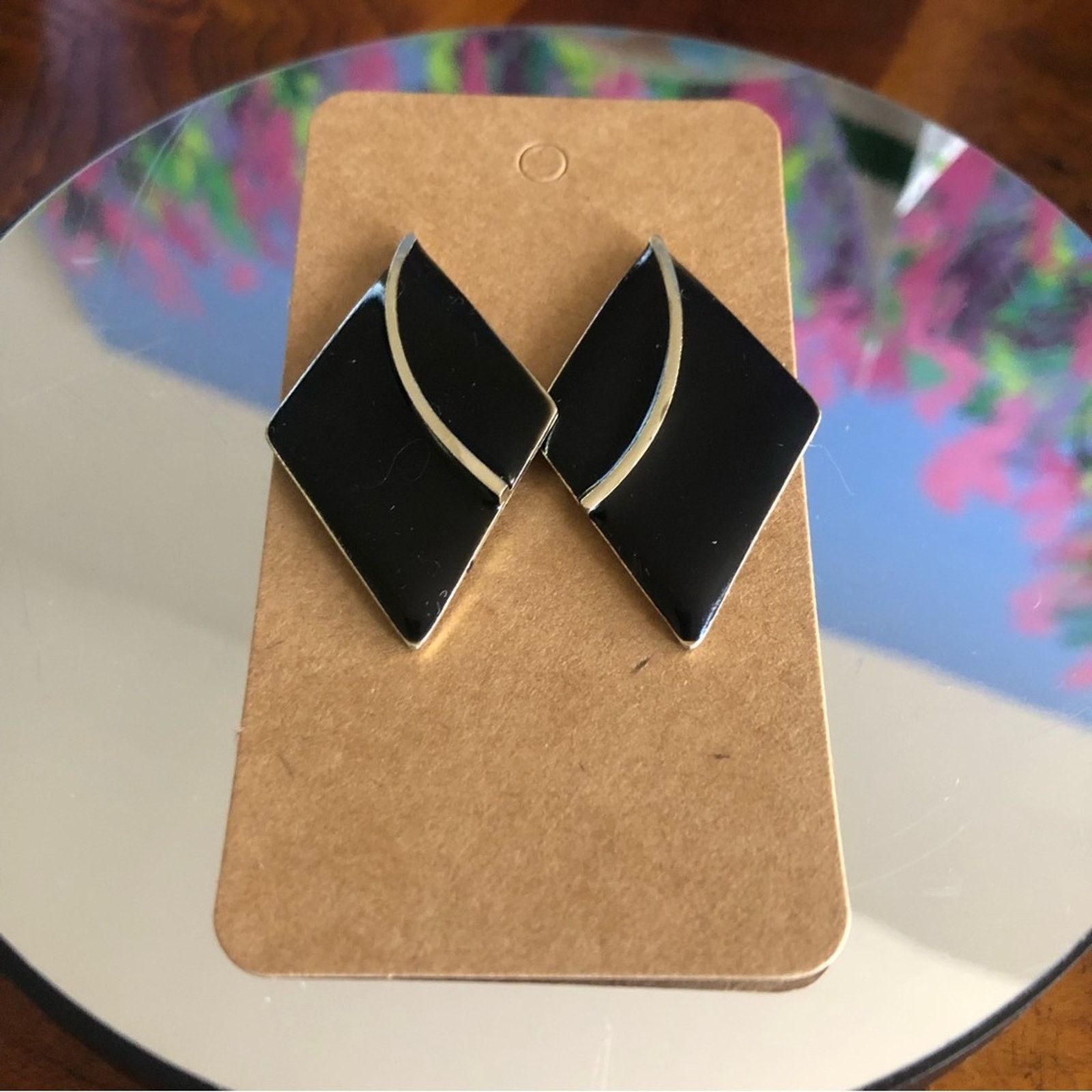 Vintage Vintage 70s-80s black enamel diamond shape pierced earrings Size ONE SIZE - 2 Thumbnail