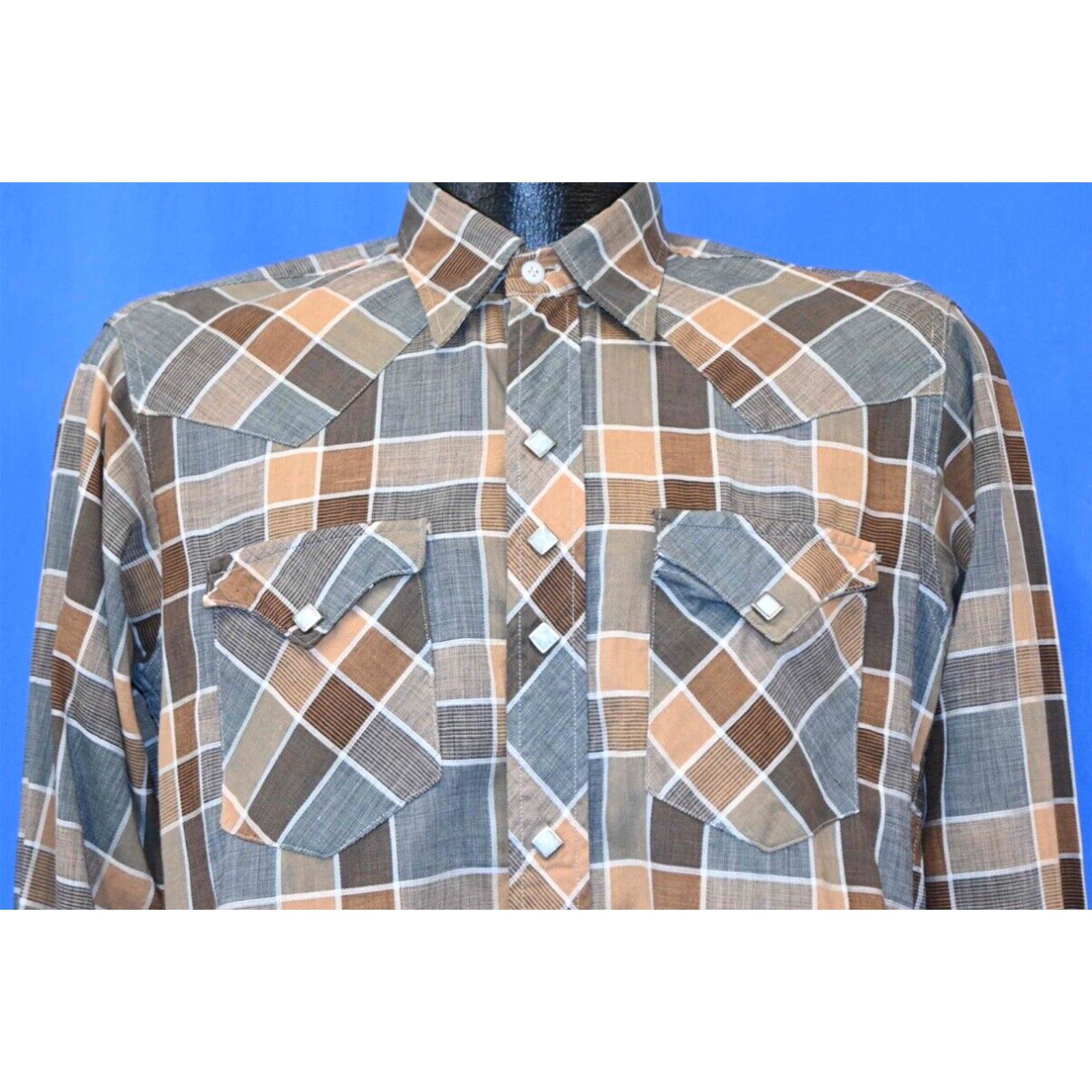 image of Vintage 50S Penney's Ranchcraft Brown Checked Western Pearl Snap Cowboy Shirt S in White (Size Smal