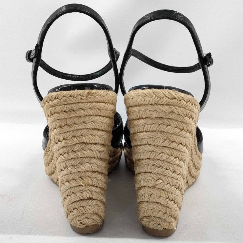 Gucci Gucci Black Patent GG Embossed Raffia Wedge Sandals Sz 38 Size US 8 / IT 38 - 3 Thumbnail
