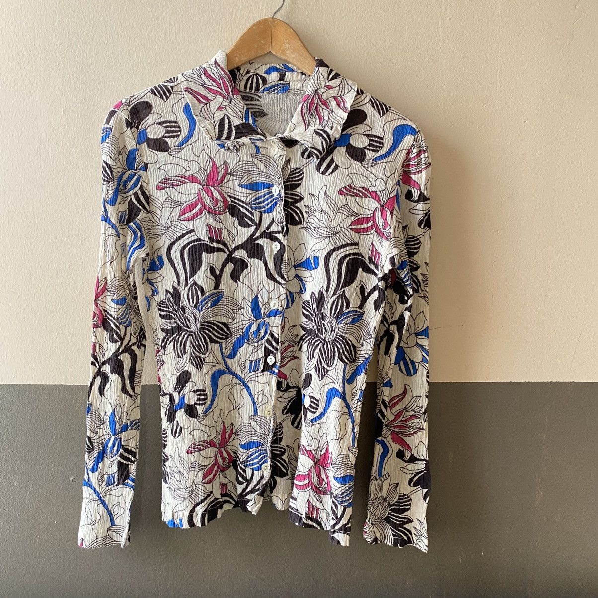 Tsumori Chisato TSUMORI CHISATO White Crinkled Floral Pleated Shirt Size XS / US 0-2 / IT 36-38 - 10 Thumbnail