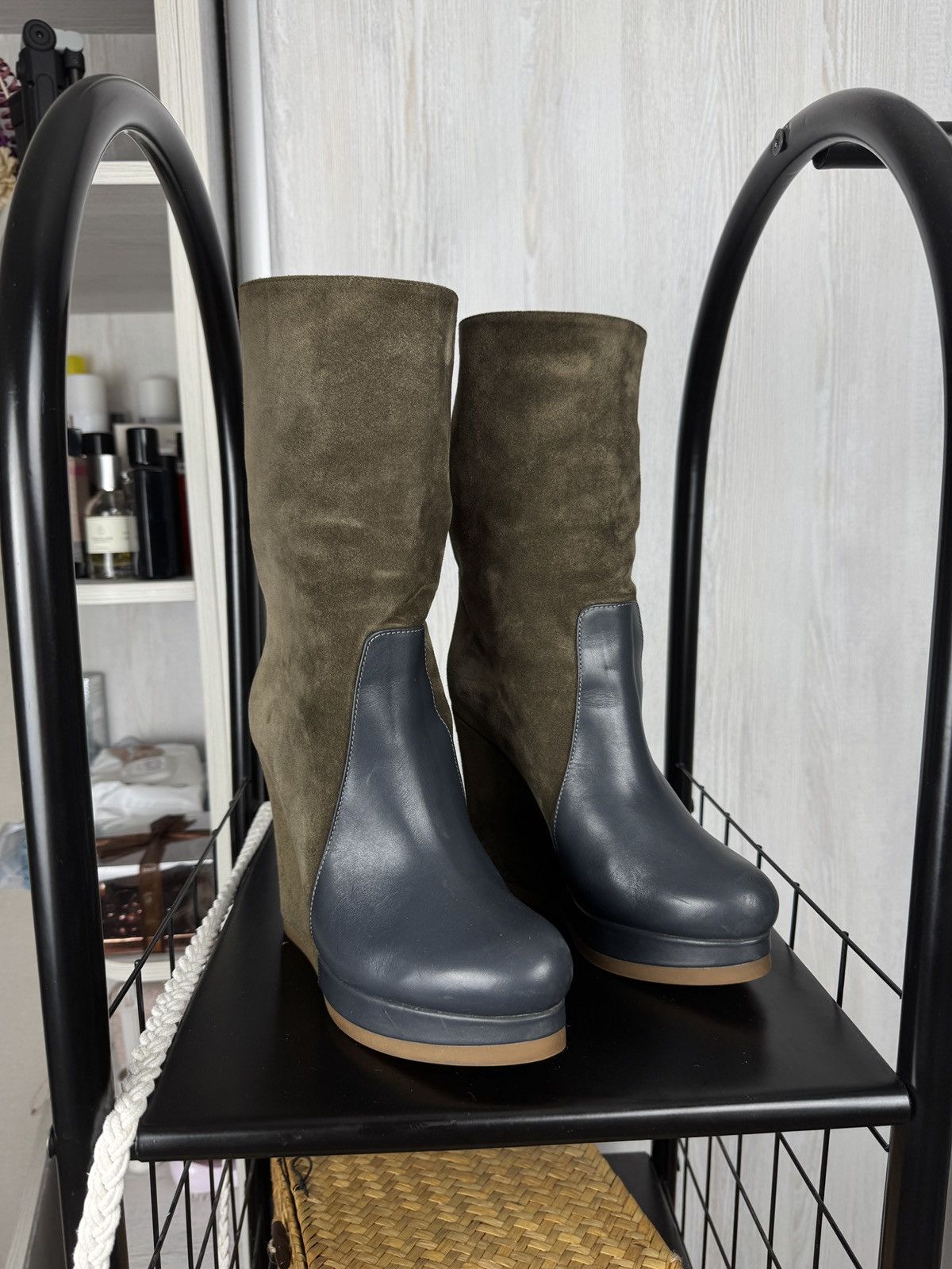 Jil Sander Jill Sander olive green suede and gray leather wedges Size US 6.5 / IT 36.5 - 1 Thumbnail