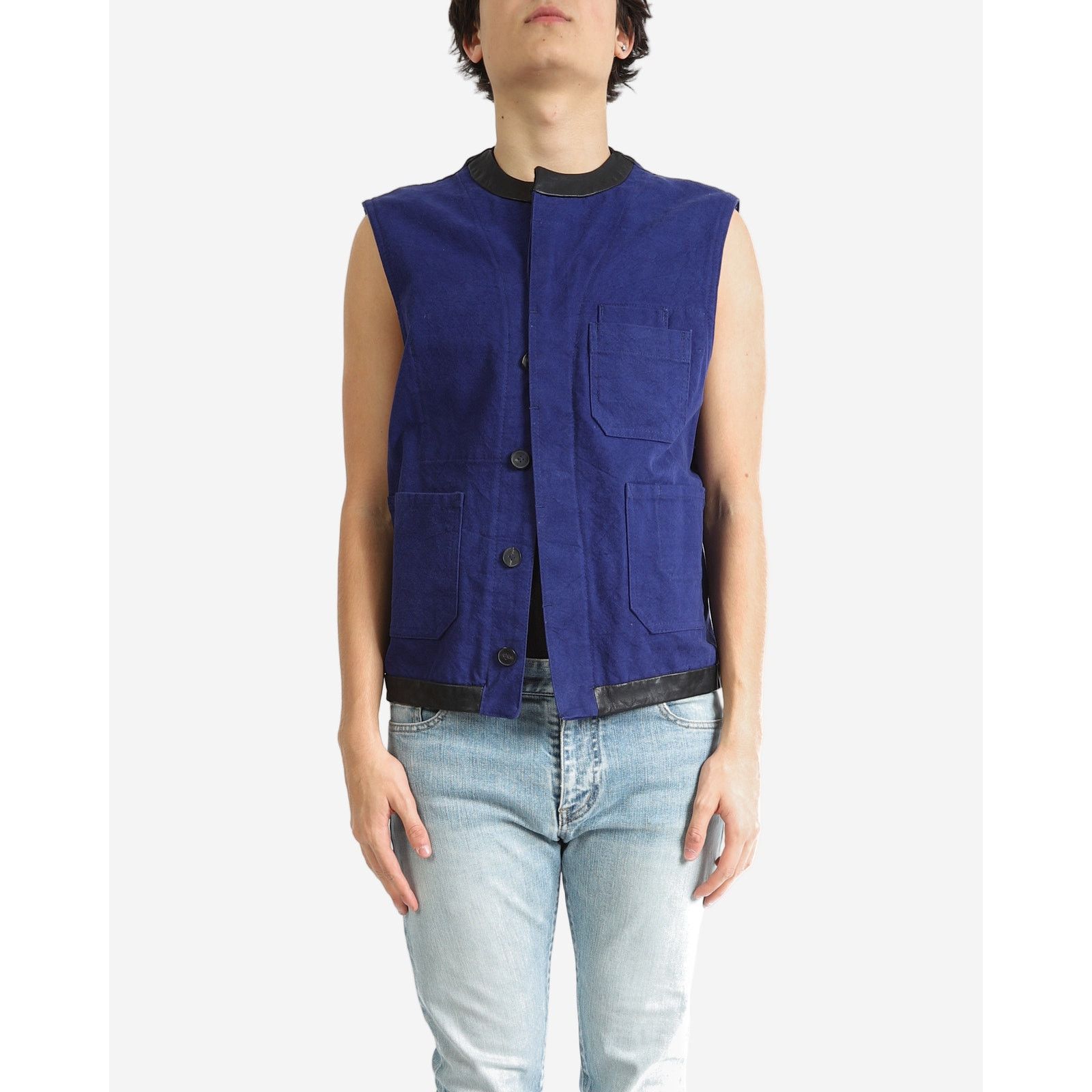 Haider Ackermann FW19 Blue Workwear Waistcoat in Blue Denim & Leather Size US S / EU 44-46 / 1 - 1 Thumbnail