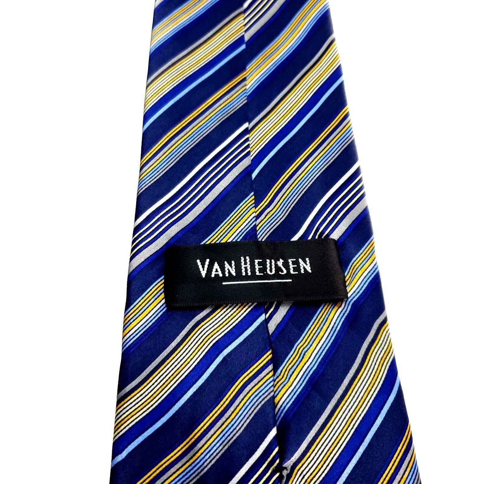 Van Heusen Van Heusen Silk Tie Striped Print Blue Wide Size ONE SIZE - 3 Thumbnail