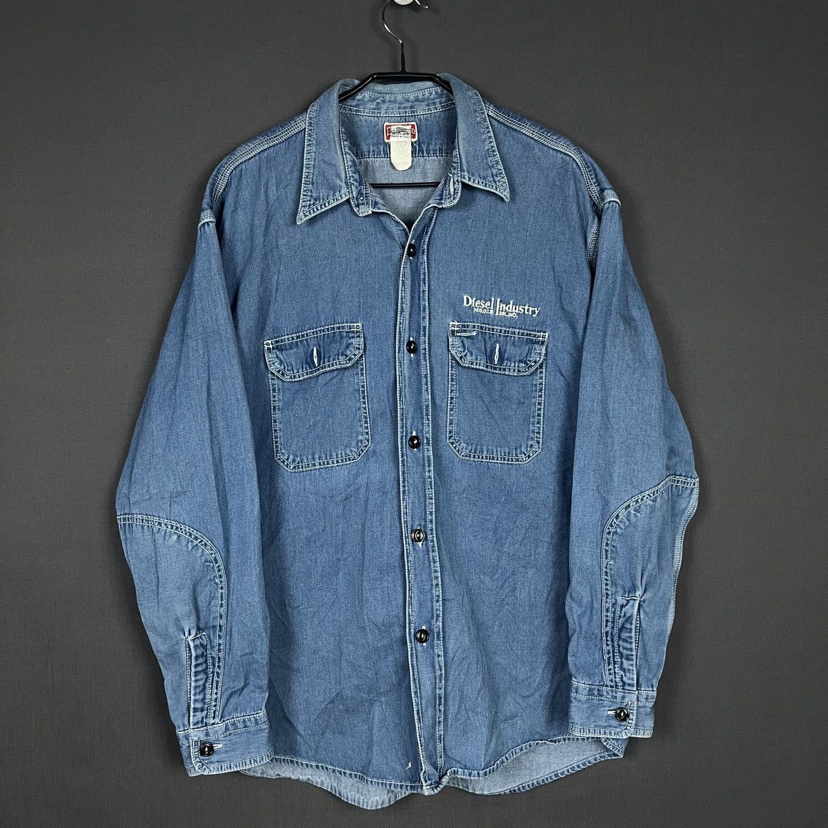 Diesel Vintage 90s Diesel Industry Denim Workwear Logo Shirt XL Size US XL / EU 56 / 4 - 4 Thumbnail