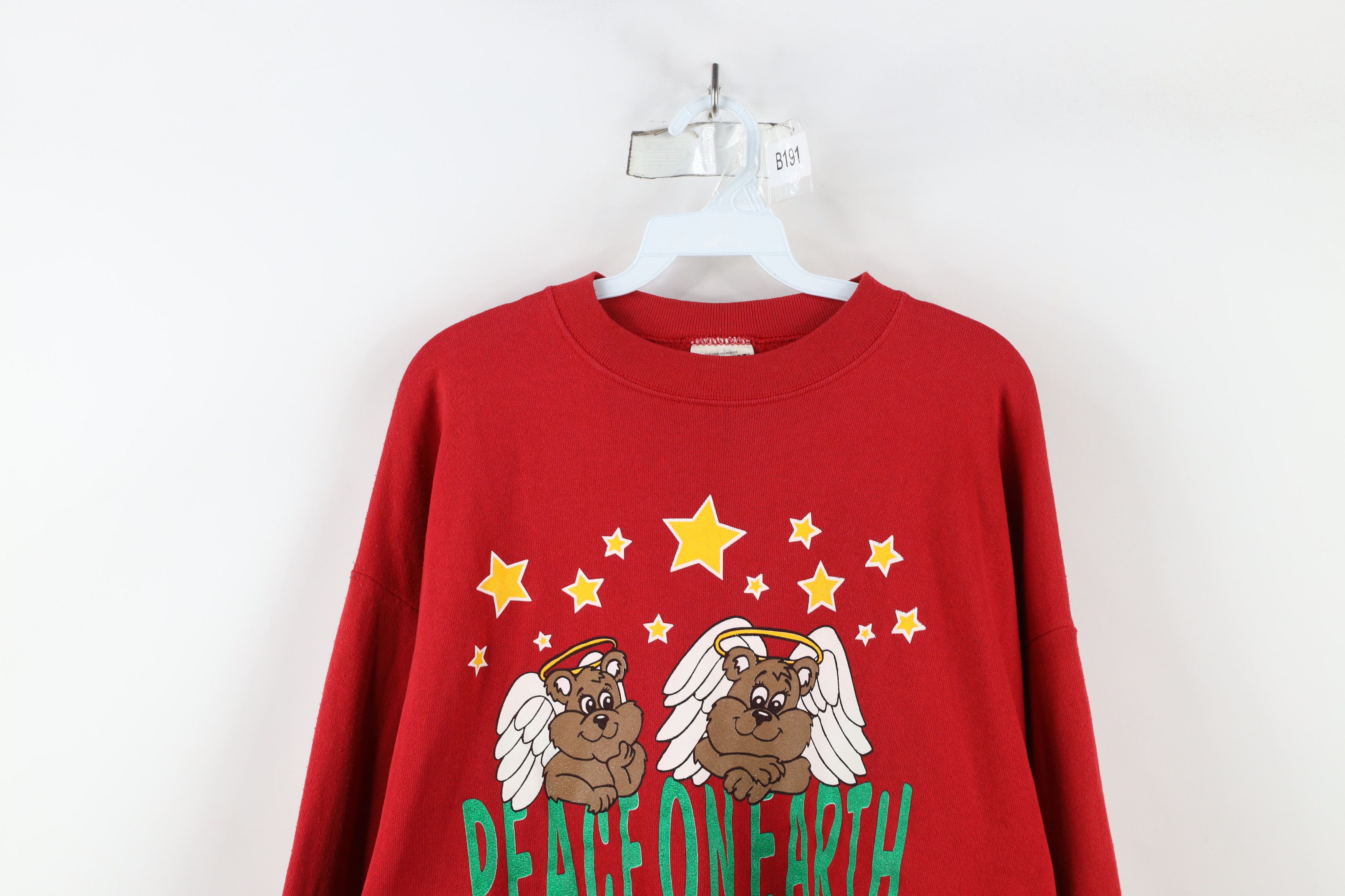 Vintage Vintage 90s Streetwear Peace On Earth Angel Bear Sweatshirt Size XL / US 12-14 / IT 48-50 - 2 Thumbnail