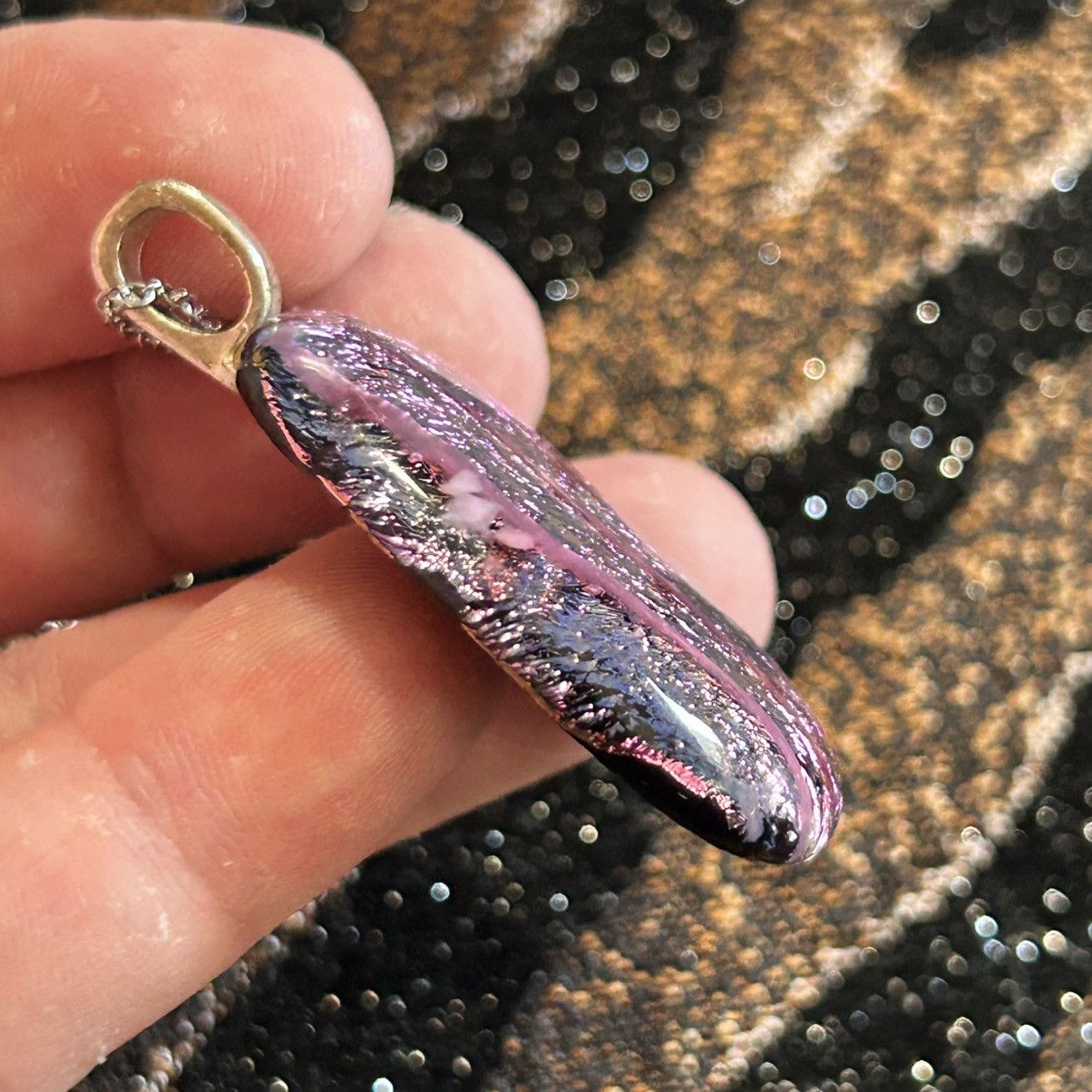 Handmade Handcrafted dichroic glass pendant on chain necklace Size ONE SIZE - 7 Thumbnail