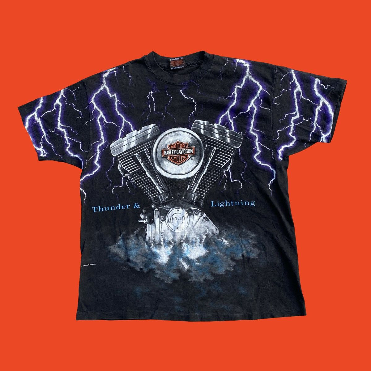 Vintage Harley Davidson Shirt Mens Large Thunder Lightning