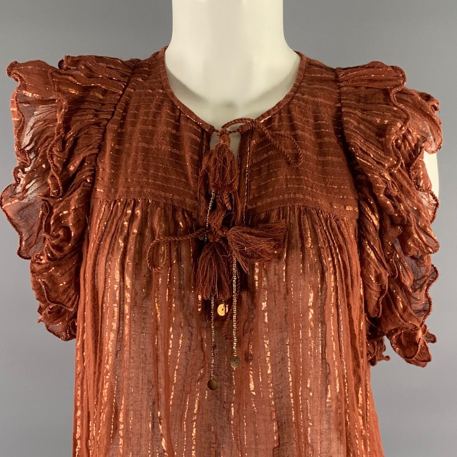 Ulla Johnson ULLA JOHNSON Size 6 Rust Cotton Blend Stripe Bohemian Blouse Size M / US 6-8 / IT 42-44 - 2 Thumbnail