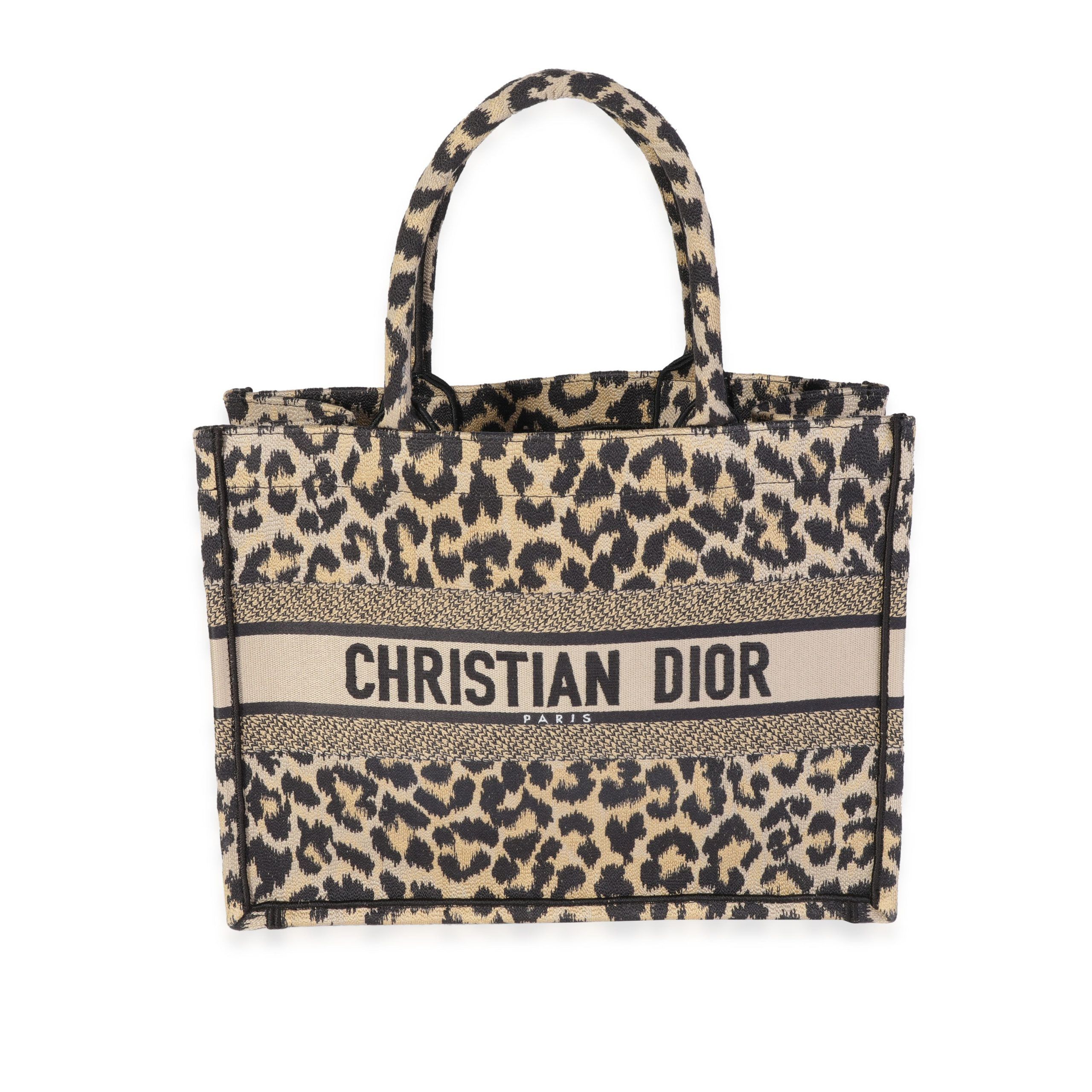 image of Dior Black & Beige Leopard Mizza Embroidery Medium Book Tote, Women's