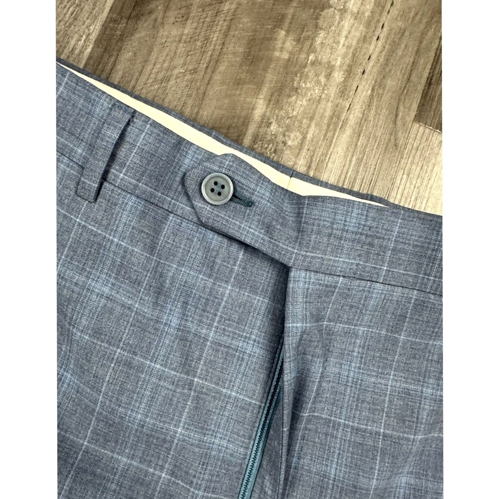 Canali Canali Wool Plaid Dress Pants - 38 Mens Regular Inseam 29 Blue Gray Wool (100%) Dress Pants Size US 38 / EU 54 - 6 Thumbnail
