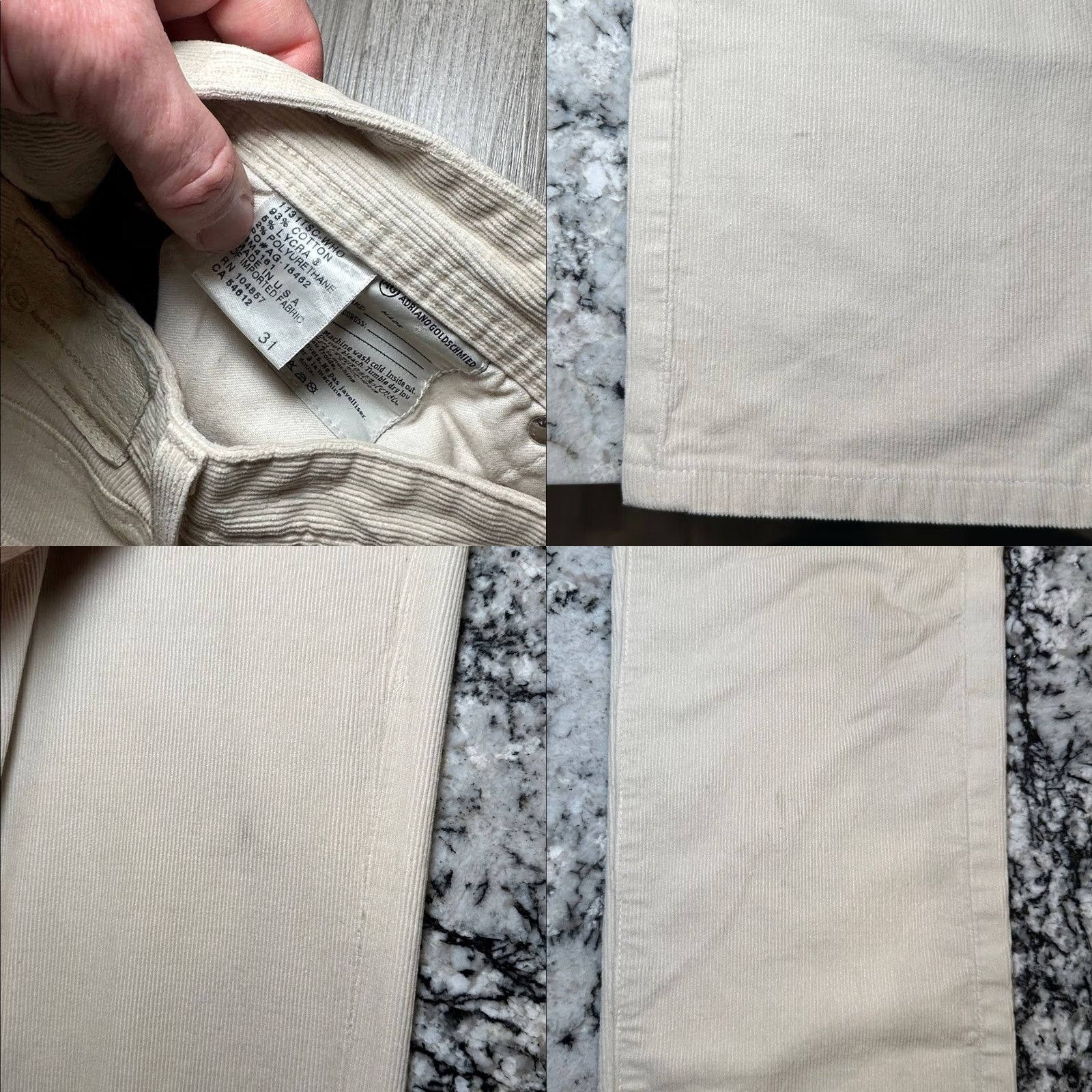 Vintage AG Adriano Goldschmied The Matchbox Slim Straight Corduroy Jeans - 31 Men Regular 30 Inseam Cream Khaki Chino MS9273 Size US 31 - 8 Thumbnail