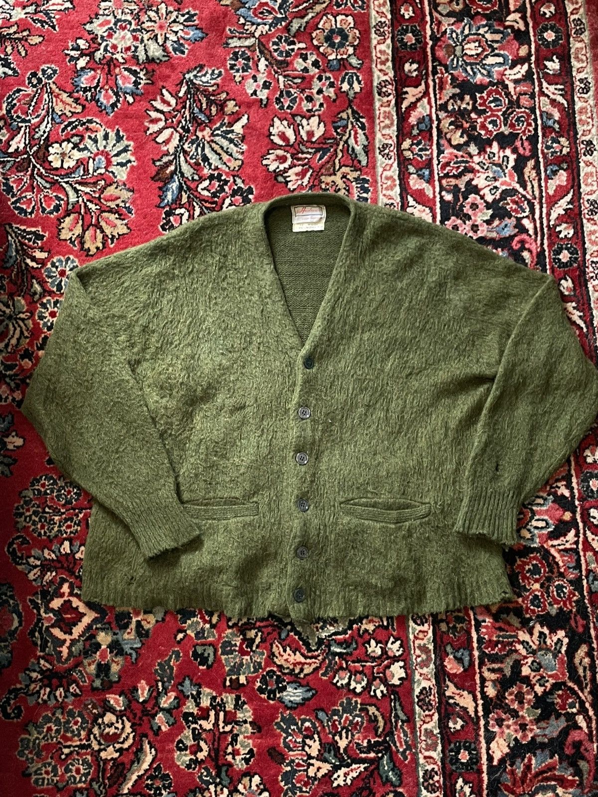 Other Vintage 60s Mohair Cardigan Kurt Cobain Grunge Olive Large 