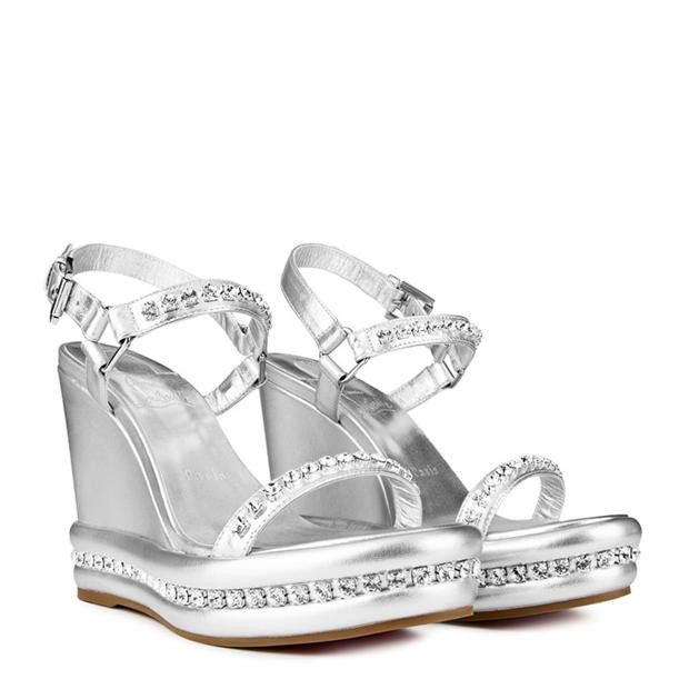 Christian Louboutin Pyrastrass 110mm Metallic Leather Wedge Sandals Size US 9 / IT 39 - 4 Thumbnail