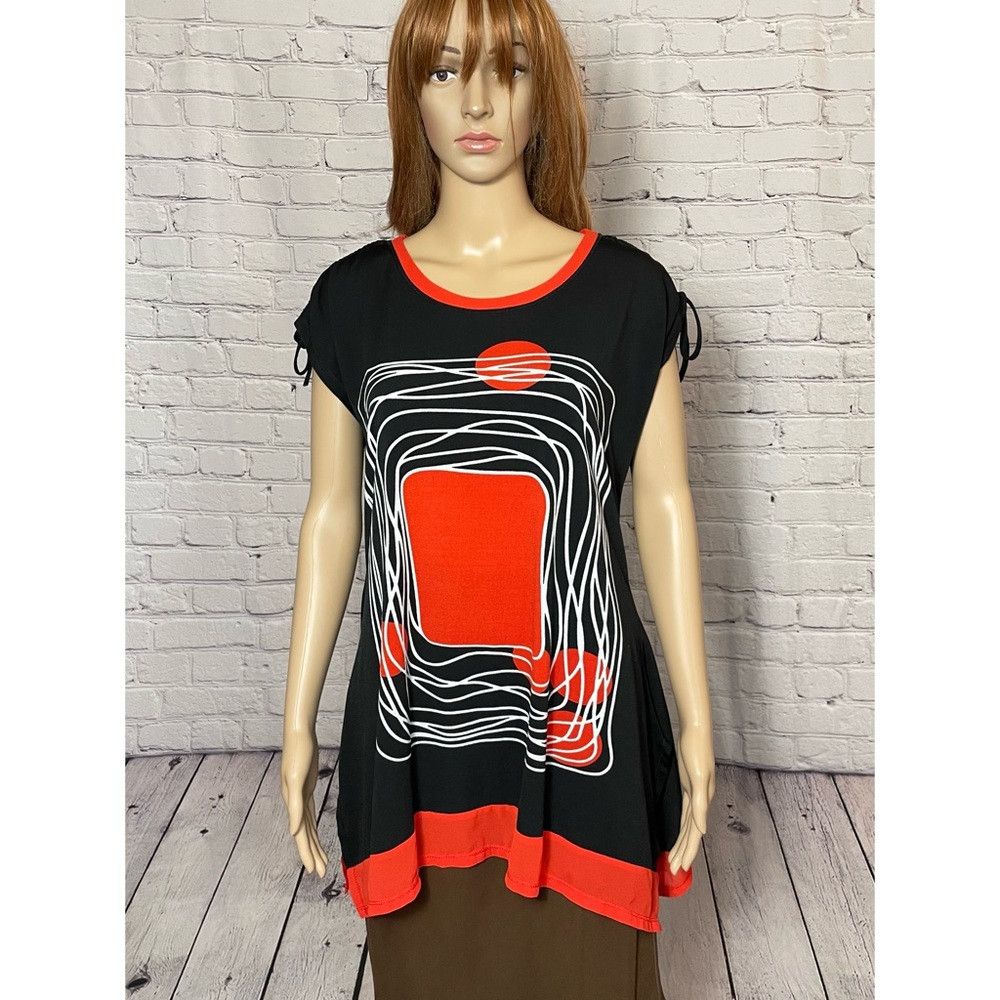 Other Patrizia Luca Black Red Short Sleeve Top Size S Size S / US 4 / IT 40 - 1 Thumbnail