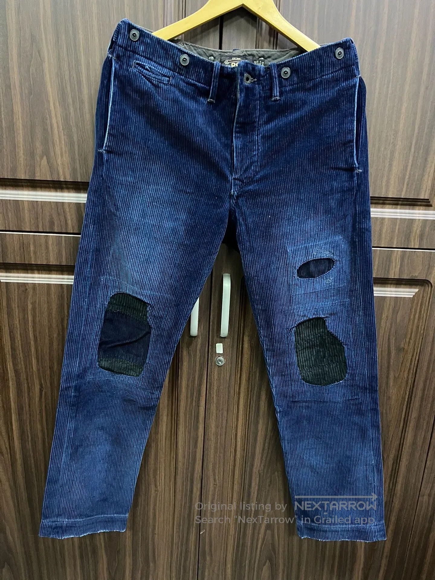 RRL Ralph Lauren RRL Blue Dyed Corduroy Pants with Patches. Size US 30 / EU 46 - 1 Thumbnail