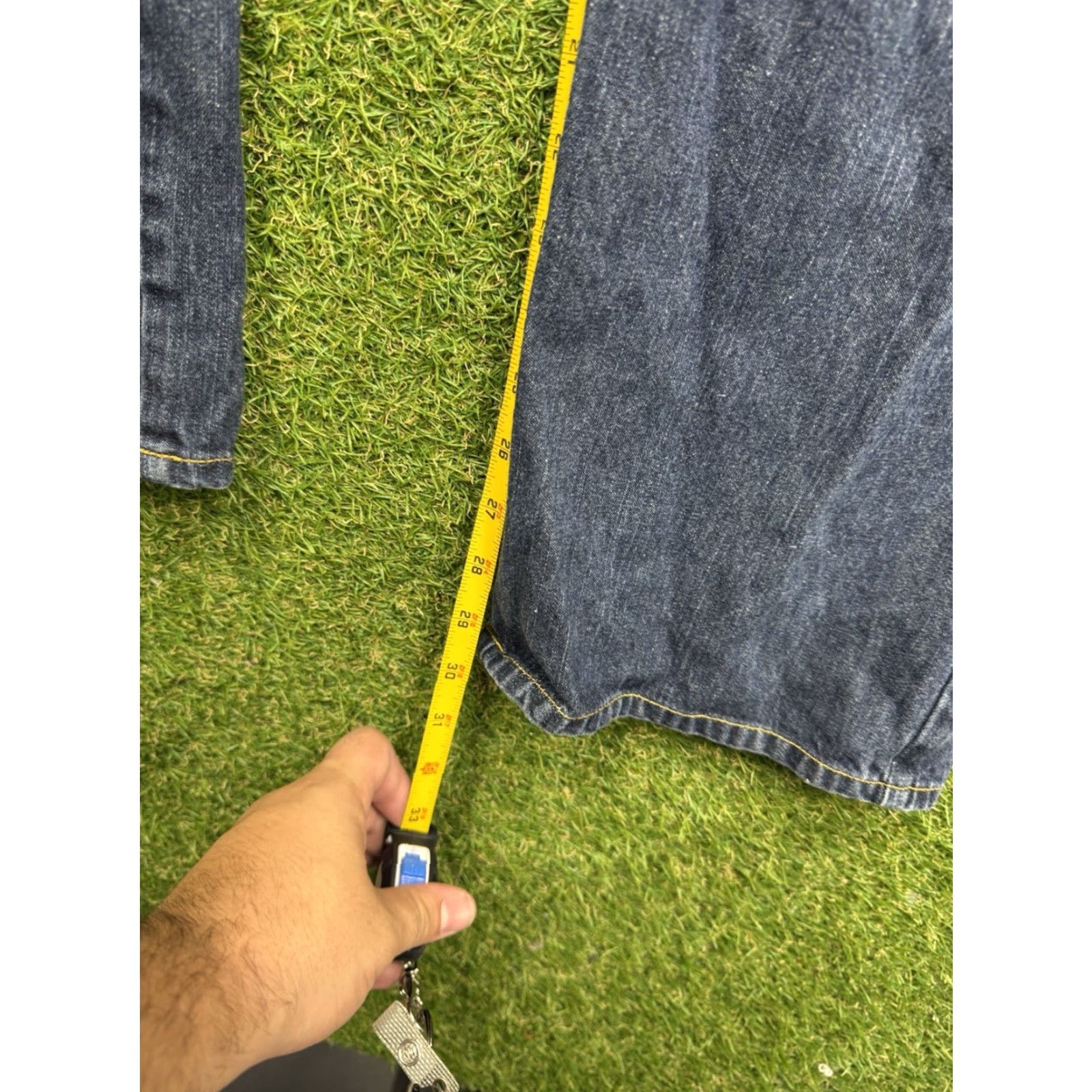 Vintage VINTAGE Helix Jeans Men 44x34 Slim Straight Cotton Denim Blue Baggy Punk Grunge 90s Buckle/Logo Accents Mens Size US 44 / EU 60 - 4 Thumbnail