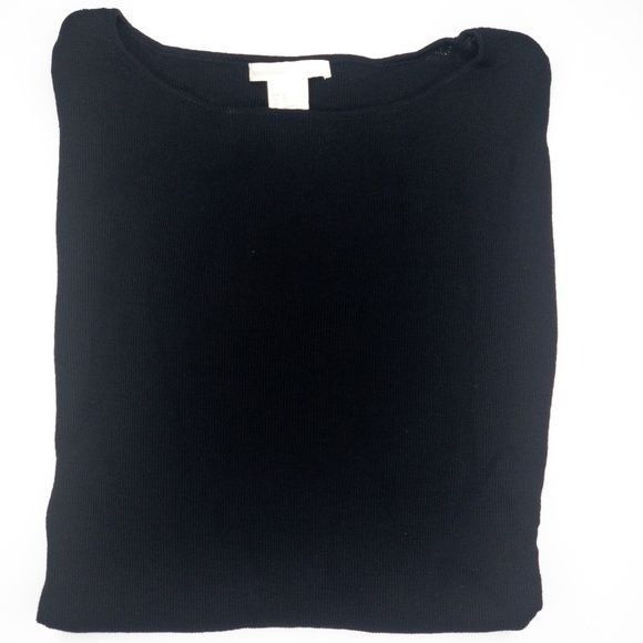 H&M H&M Basic Black Knit Lightweight Sweater Boat Neck Long Slee Size XS / US 0-2 / IT 36-38 - 2 Thumbnail