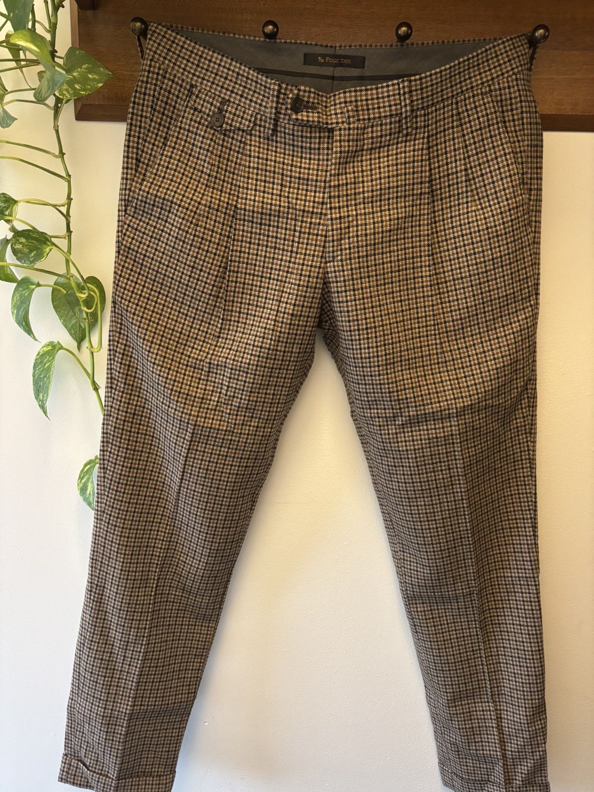Boglioli Brand: Briglia 1949, wool brown checkered trouser Size 38R - 1 Thumbnail
