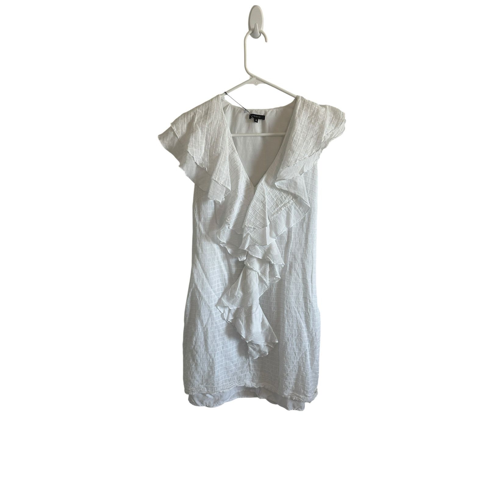 Other Tocca White Sleeveless Ruffled Front V-Neck Short Dress Size S / US 4 / IT 40 - 2 Thumbnail