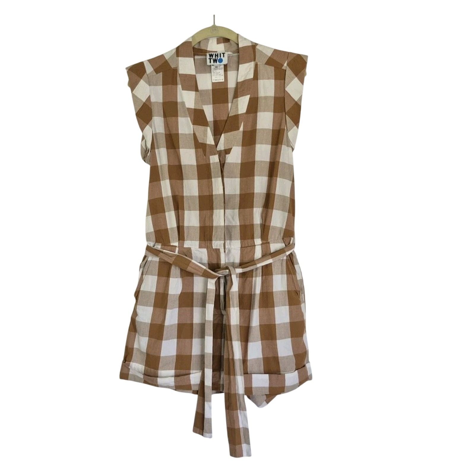Anthropologie Anthropologie Whit Two Womens Brown Cream Gingham Romper XS Size 28" / US 6 / IT 42 - 3 Thumbnail