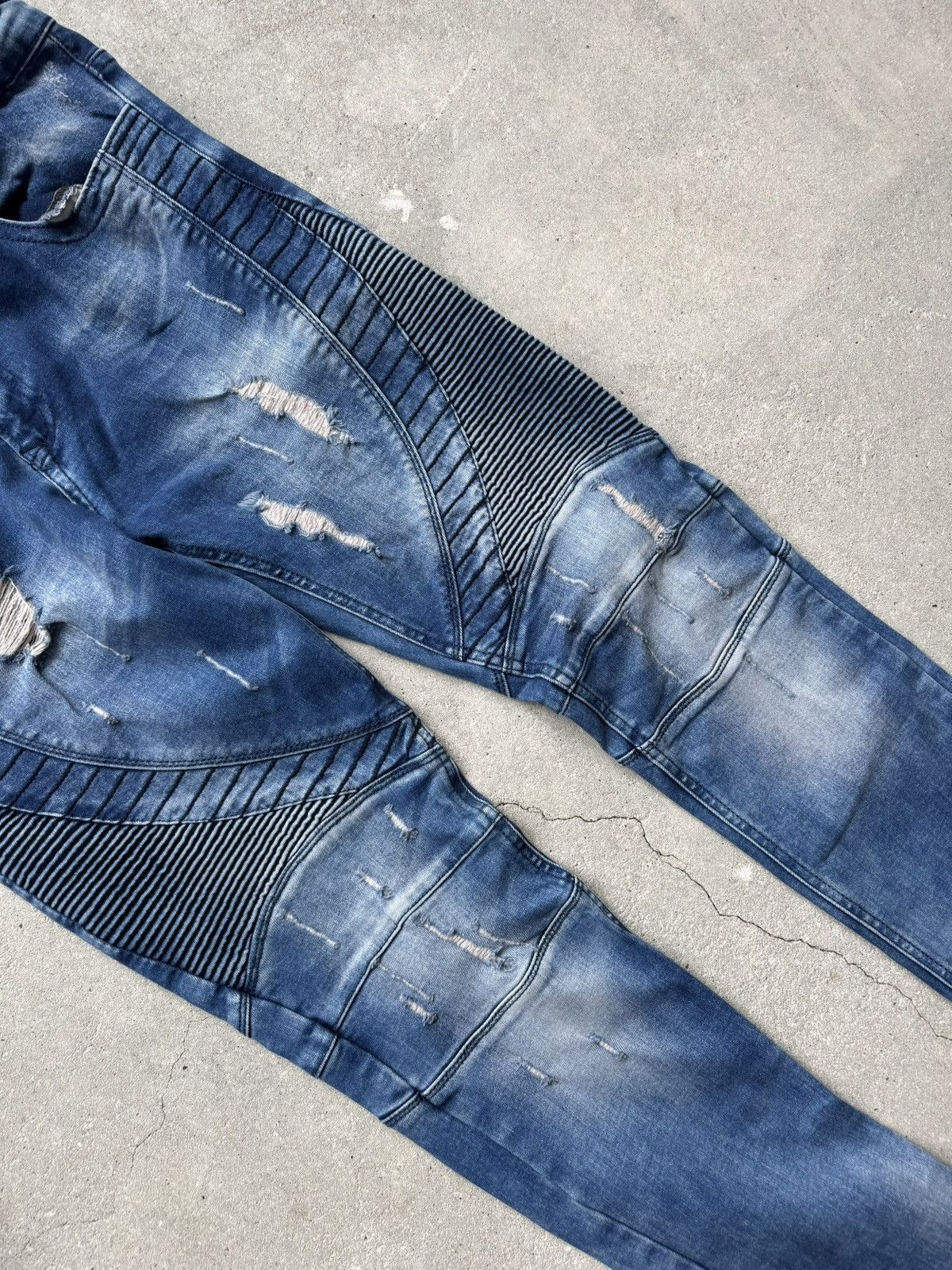Balmain Balmain Biker Jeans Distressed Ribbed Design Size US 33 - 10 Thumbnail