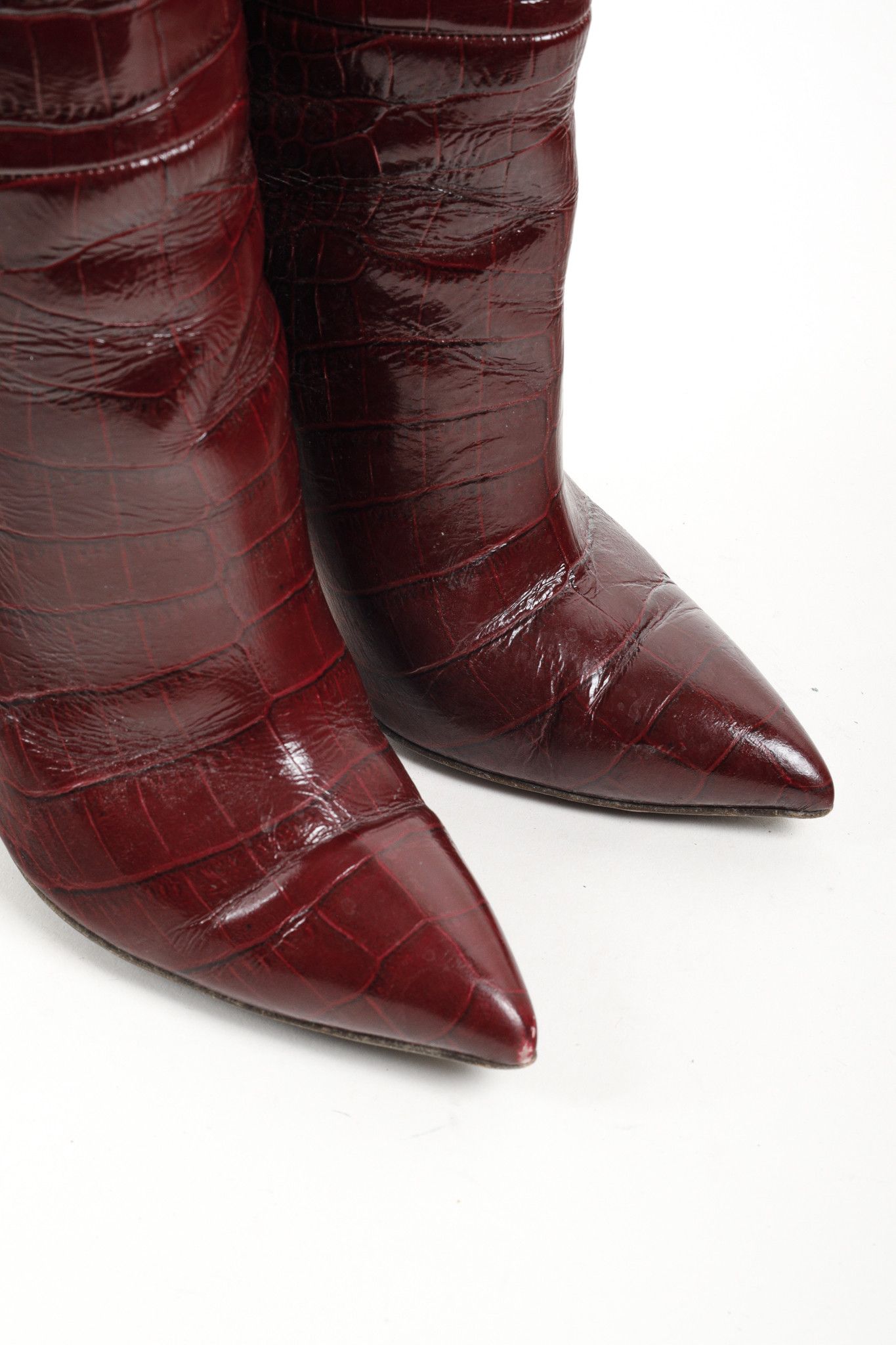 Paris Texas Paris Texas Burgundy Crocodile Embossed Boots Size US 6.5 / IT 36.5 - 6 Thumbnail