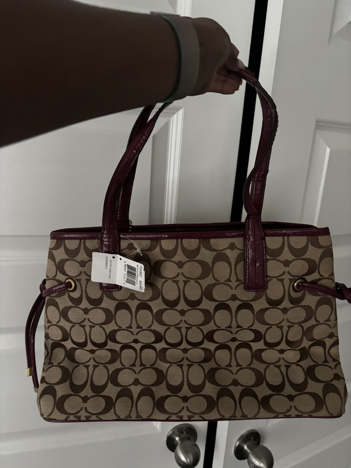 Coach Coach Beige and Purple Python Print Handbag Tote F24882 Size ONE SIZE - 6 Thumbnail