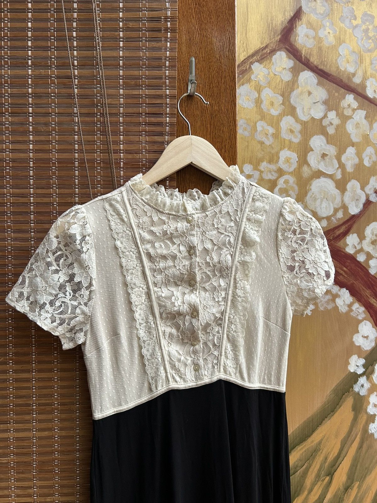 Vintage Vive Maria Lace Contrast MIDI Dress Romantic Gothic Lolita Size S / US 4 / IT 40 - 3 Thumbnail