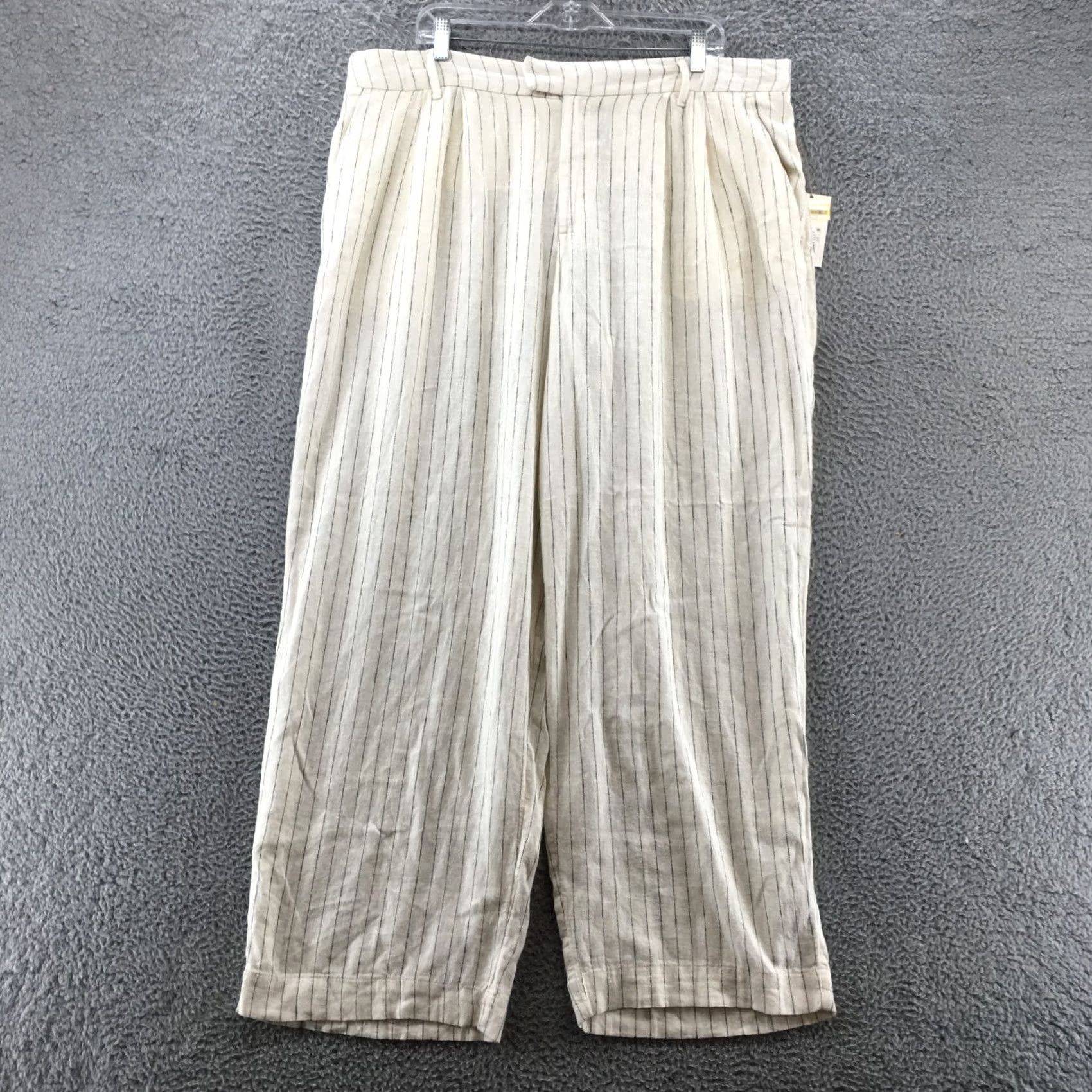 Vintage A New Day Pants Womens 17 Beige Casual Striped Linen Bleend Mid Rise Zip Size 38" / US 16 / IT 52 - 2 Thumbnail