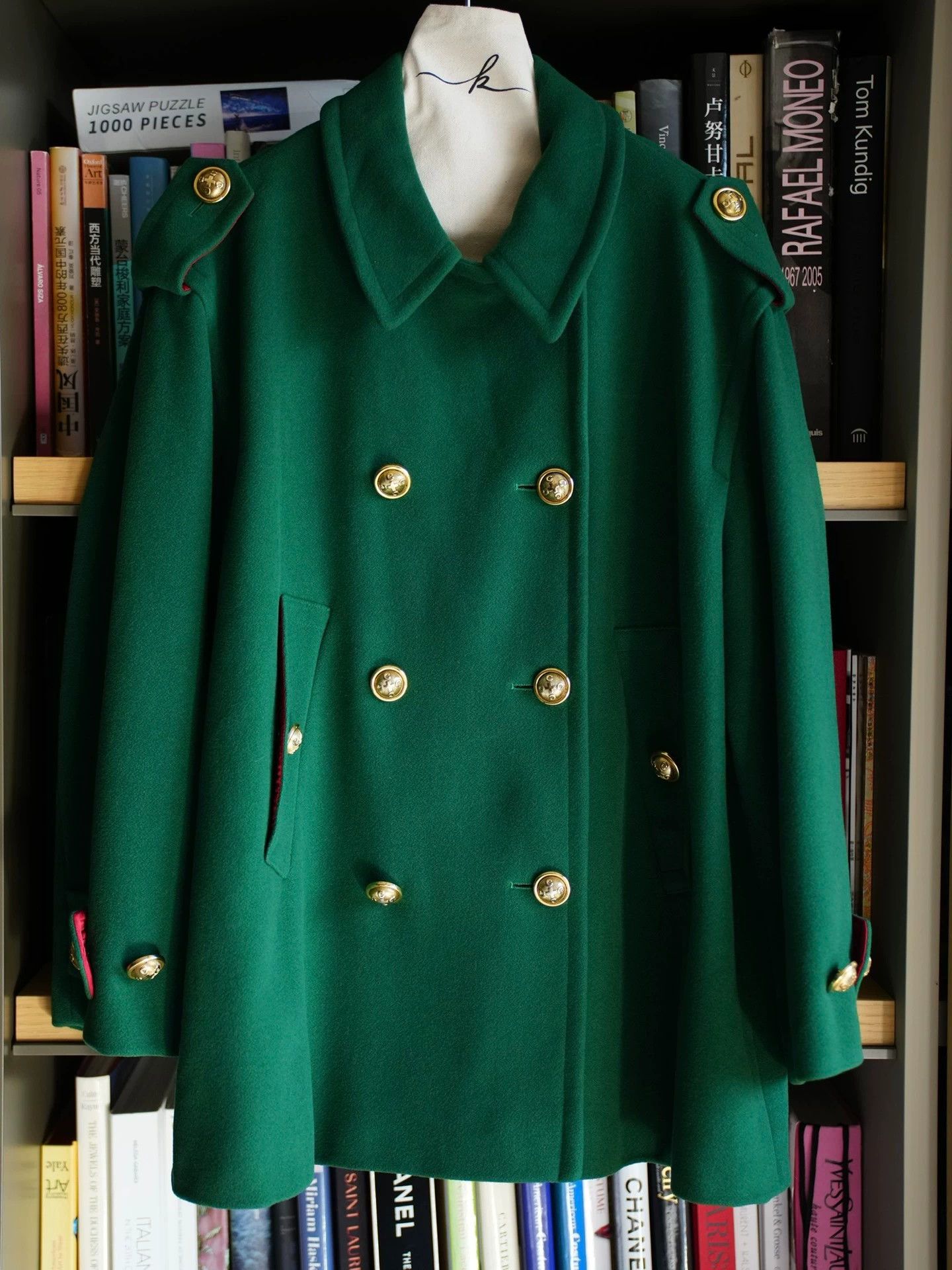 Moschino Moschino Oversized Red & Green Gold-Buttoned Wool Short Coat Size M / US 6-8 / IT 42-44 - 2 Thumbnail