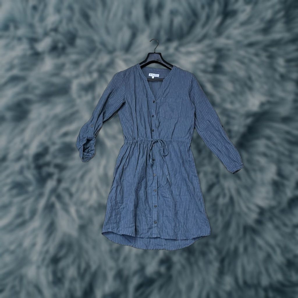 Michael Stars Michael Stars Women Dress Linen Long Sleeve Button Front A-Line Knee Length Blue M Size M / US 6-8 / IT 42-44 - 1 Thumbnail