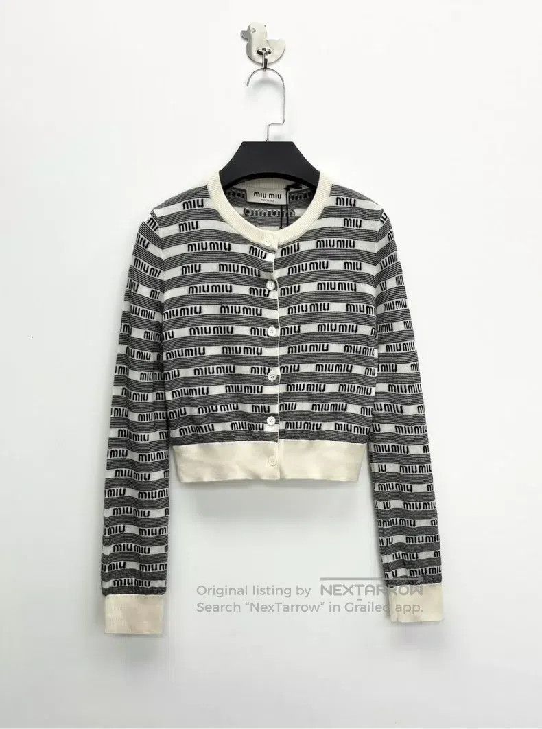 Miu Miu Miu Miu 38 SS23 black and white striped barrage jacquard fu Size M / US 6-8 / IT 42-44 - 1 Thumbnail