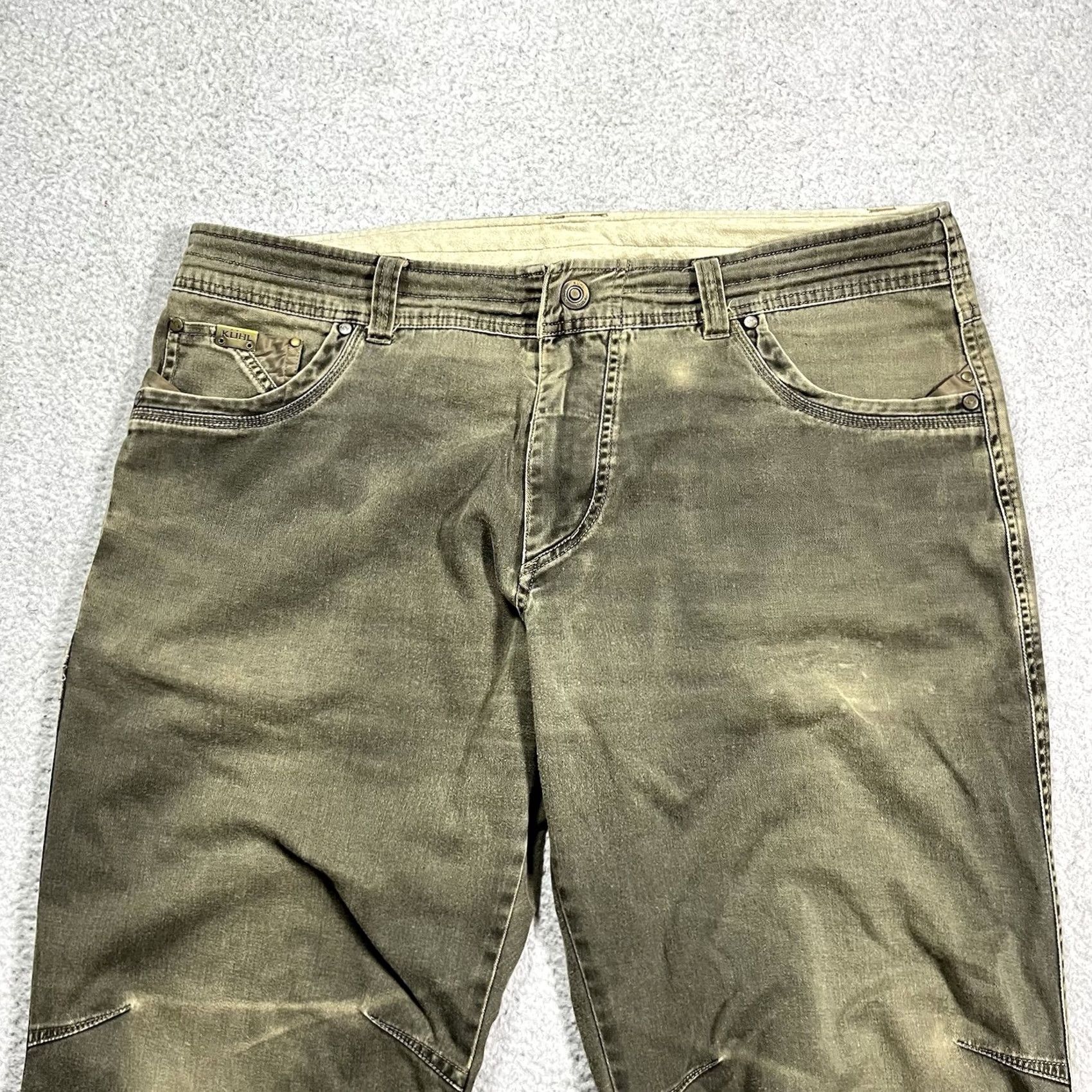 Vintage Kuhl Pants Mens 38x30 Patina Dye Easy Rydr Cargo Stretch Work 5-Pocket Green Cotton Regular Mens Size US 38 / EU 54 - 7 Thumbnail