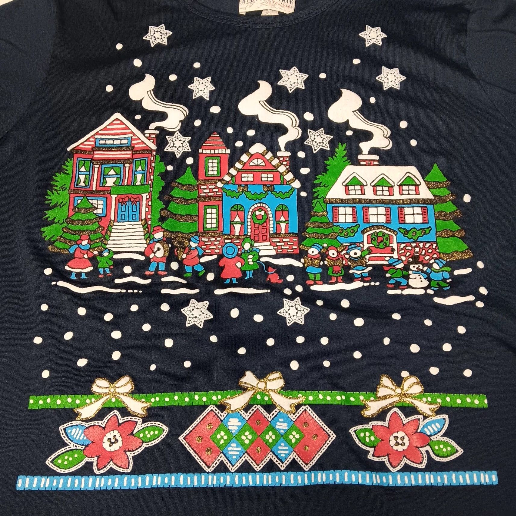 Vintage VINTAGE Bedford Fair Womens Long Sleeve Knit Christmas Shirt XL Winter Holiday Glitter Blue Size XL / US 12-14 / IT 48-50 - 6 Thumbnail