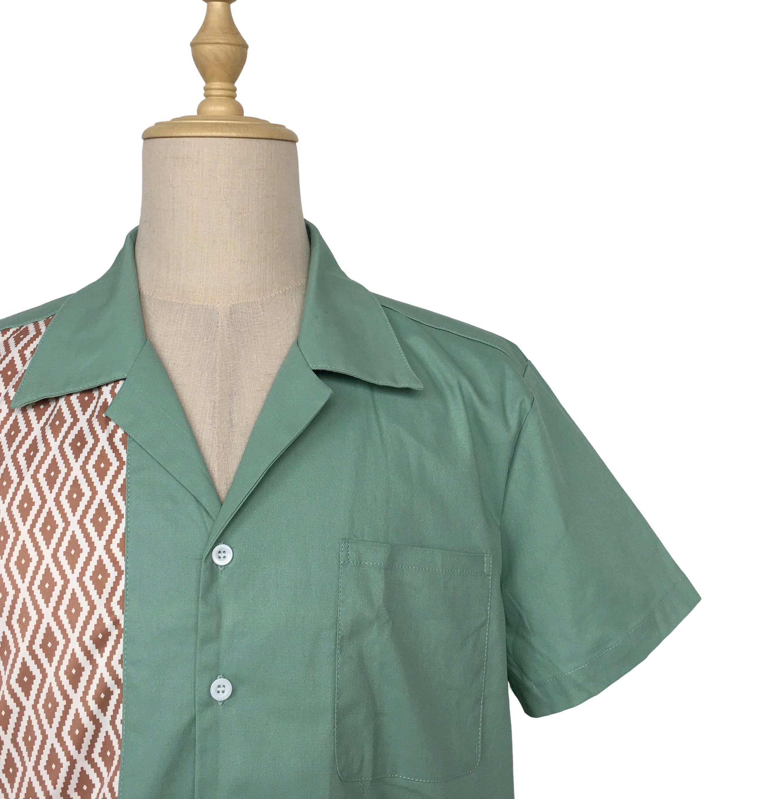 Other Mint Green Bowling Shirts Diamond Pattern Vintage Style Size US XXL / EU 58 / 5 - 6 Thumbnail