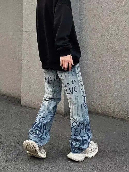 VIBE High street trendy retro letter graffiti jeans Size US 31 - 6 Thumbnail