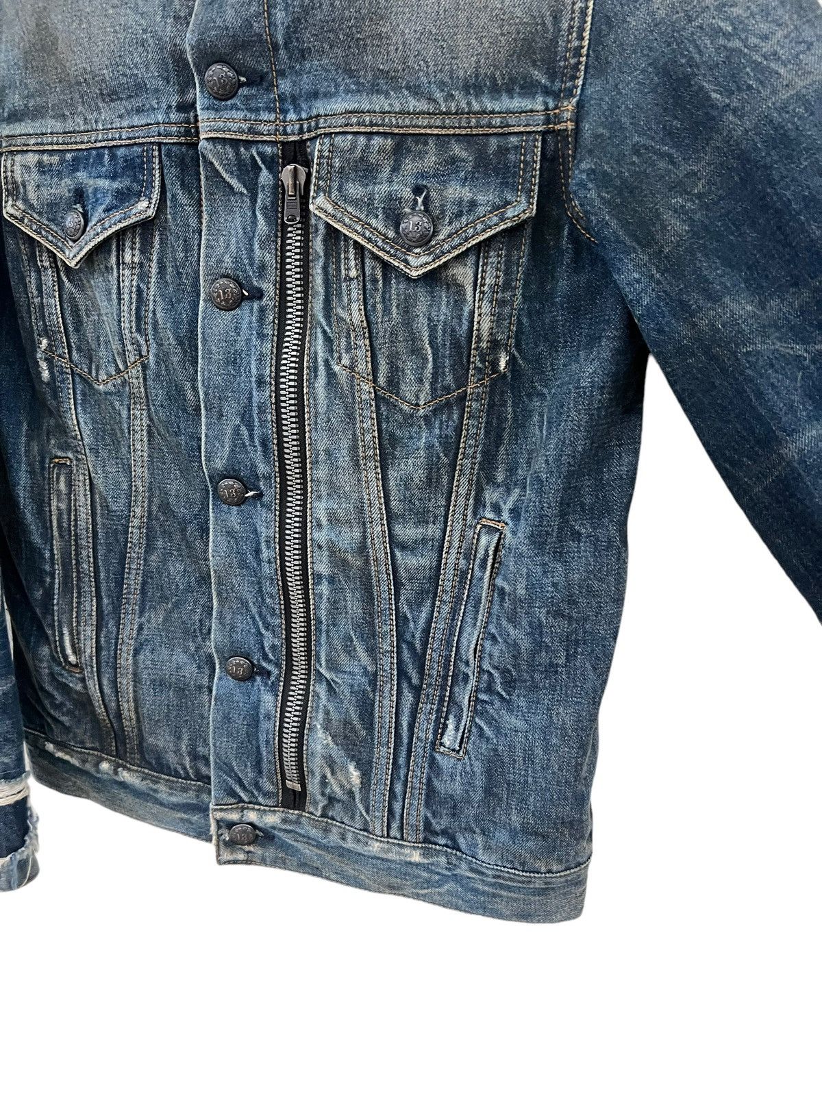 R13 R13 Italy Distressed Waxed Denim Trucker Jacket Type 3 Size US XS / EU 42 / 0 - 12 Thumbnail