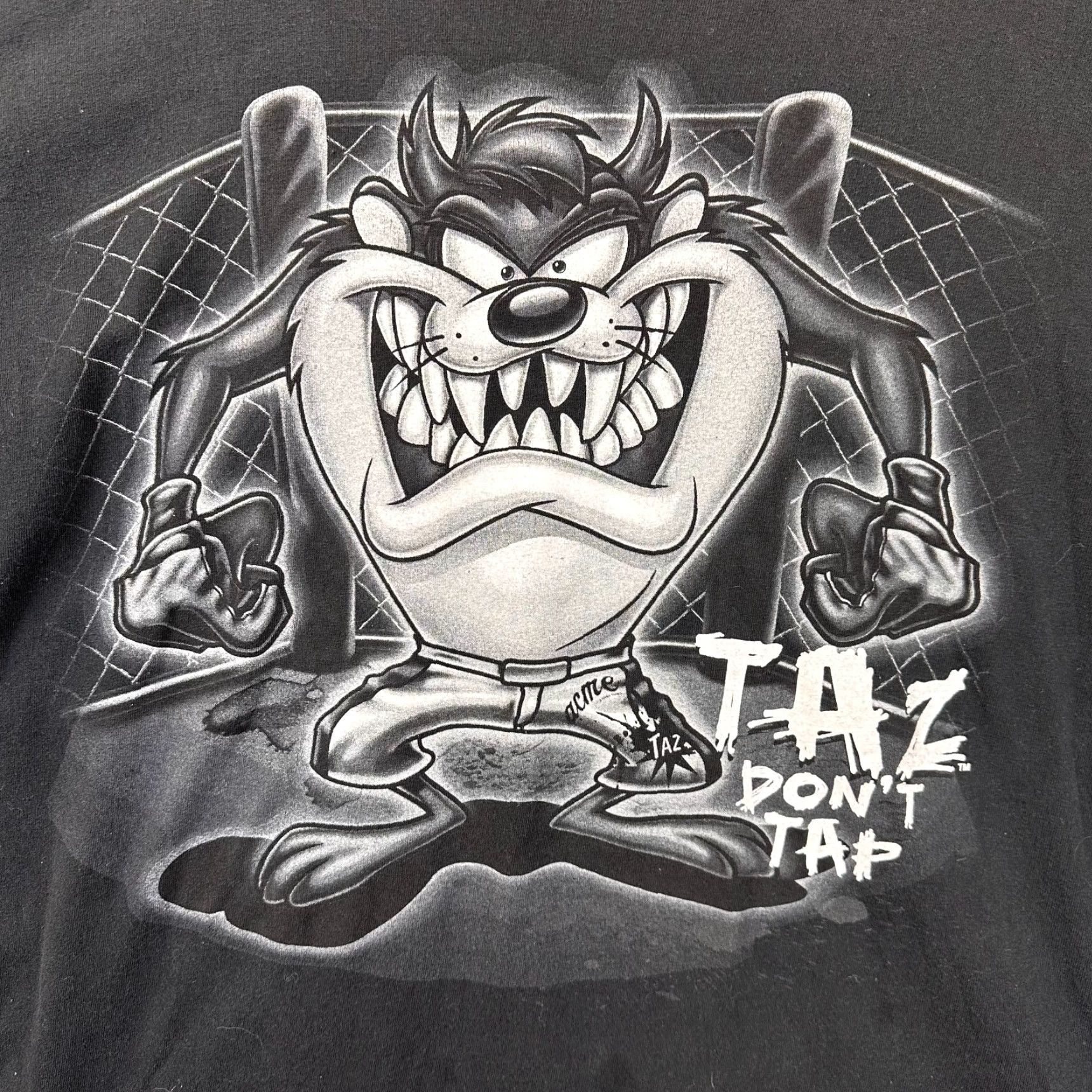 Vintage Taz Don't Tap Mens XL MMA Acme Tasmanian Devil Cotton Tee Animation Cartoon Taz Don't Tap Tee Mens XL Cotton Tee Black Size US XL / EU 56 / 4 - 3 Thumbnail